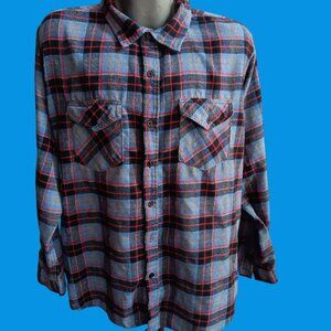 XL Vintage Flannel Shirt Mens Plaid Long Sleeve Button-Up Top 1980's Grunge